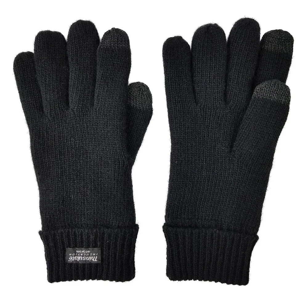 BRUCERIVER Black Ladie's Wool Knit Gloves Thinsulate Lining Size Touchscreen S